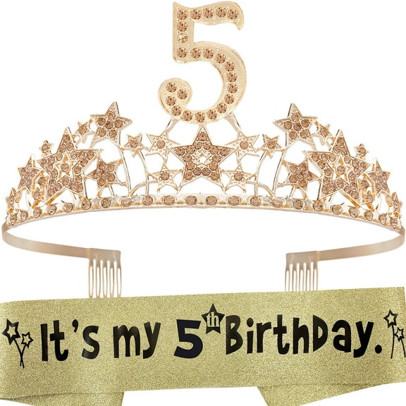 Meant2Tobe | 5Th Birthday Gifts For Girls 5Th Birthday Tiara And Sash 5Th