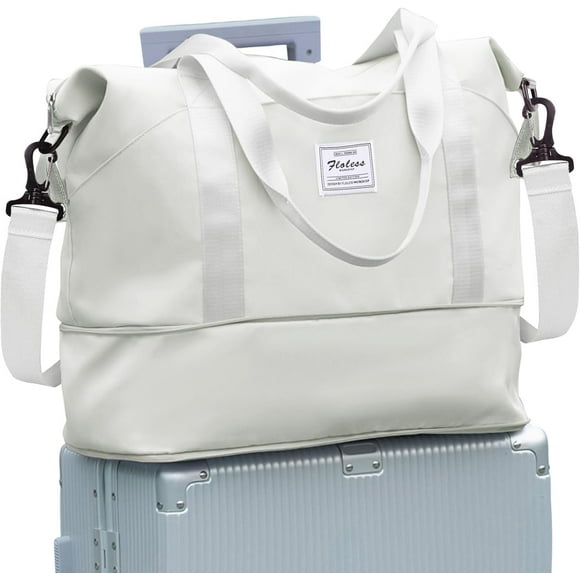 shiyou-Women Travel Duffle Bag, Sport Gym Tote Bag for Women, Weekender Bag Carry on Bag, Beach Bag Overnight Bag Waterproof Luggage Bag Expandable Moon White