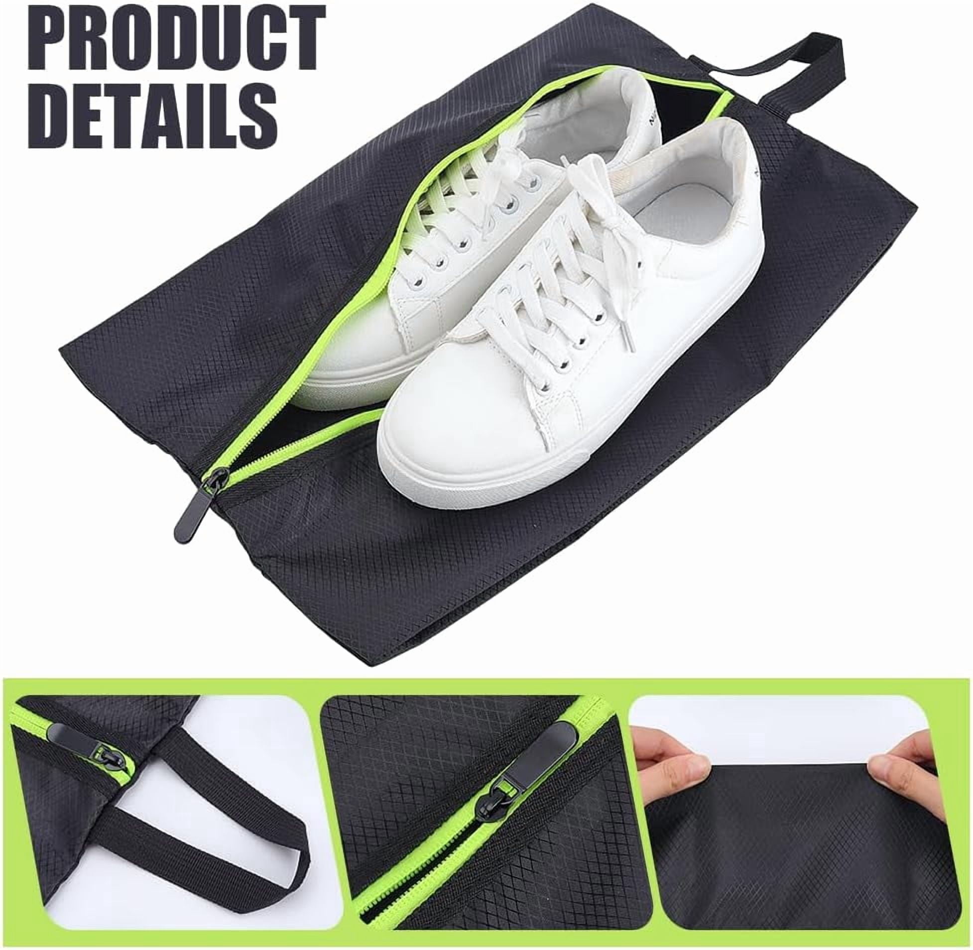 2 Pack Smell Proof Shoe Cleat Bags, 15.55x9.84 Inch Cloth Shoe Bags Portable Travel Shoe Organizer Pouch with Zipper Handle for Soccer Golf Gym Sports, Black