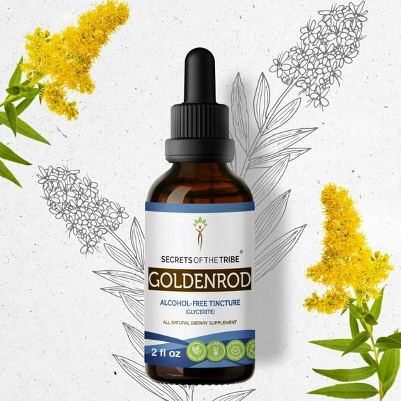 Secrets Of The Tribe Goldenrod Tincture Dietary Supplement, Natural Herbal Extract for Urinary Support, Goldenrod (Solidago spp.) Dried Herb, Alcohol-Free Extract, Drops 2 oz