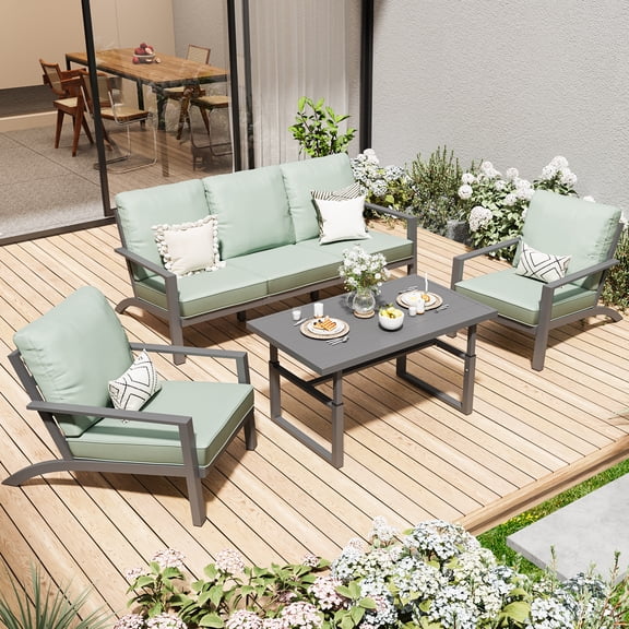 AECOJOY Aluminum Patio Furniture Set Modern Metal Outdoor Patio Furniture Clearance, Adirondack Patio Conversation Sets for Lawn, Backyard, and Deck Green with Green Cushions