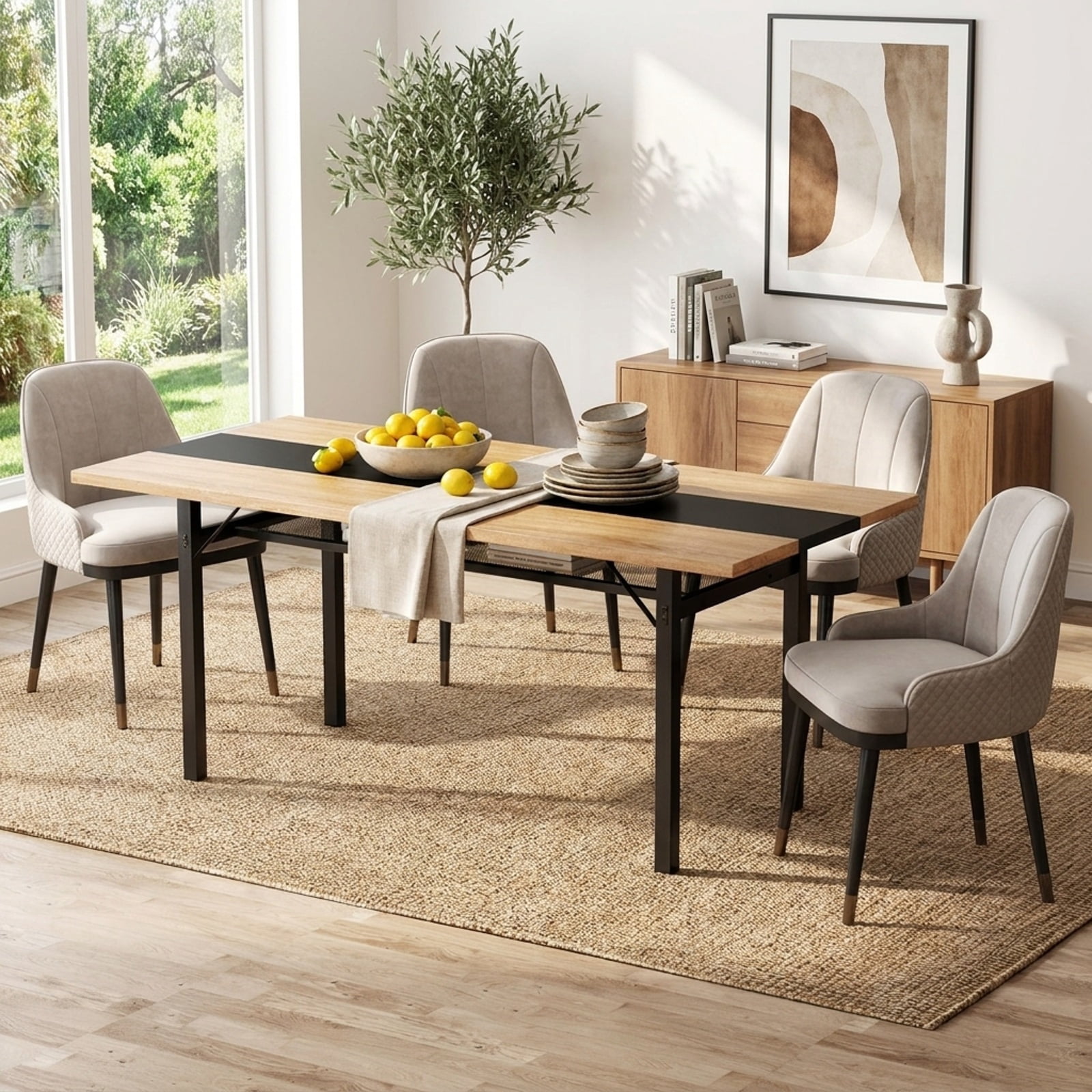 Furnibear 6 Feet Dining Table with Heavy-Duty Metal Frame for 6-8 People for Kitchen Dining Room Breakfast Nook Small Space Home, Natural