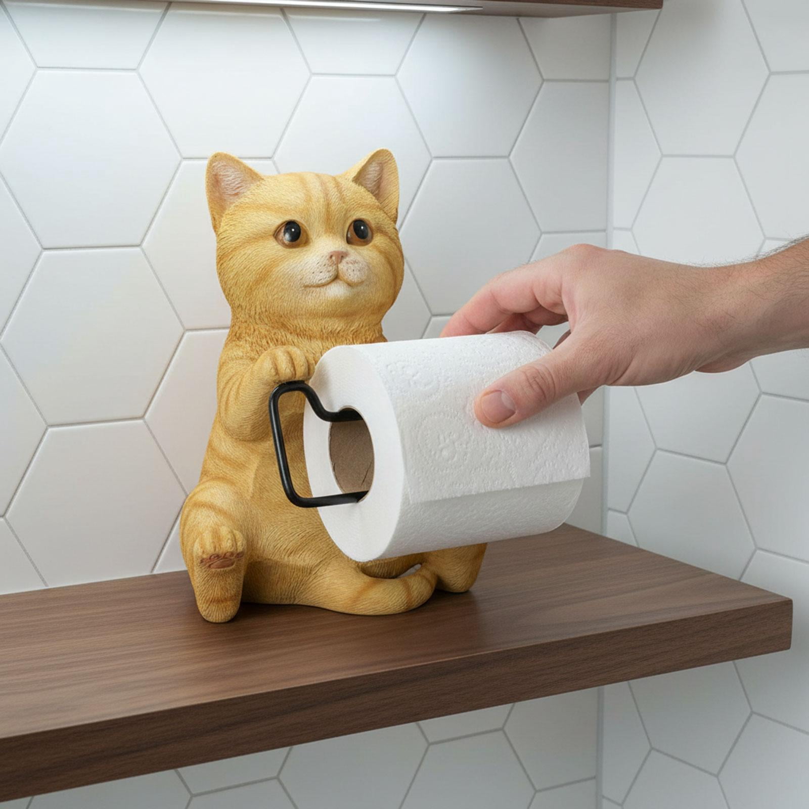 Fiocias Wall Mounted Cat Toilet Paper Roll Holder Bathroom Accessories Premium Resin Yellow