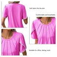thumbnail image 3 of Blusa de manga de pétalo con cuello redondo y ribete de encaje, blusa ajustada plisada de manga corta de pétalo para mujer, citas, 3 of 5