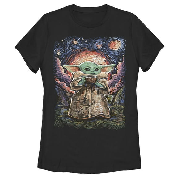 Women's Star Wars: The Mandalorian The Child Starry Night Graphic Tee Black Large