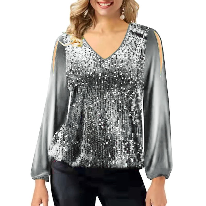 Womens Clothing Tops Blouses Phase Eight Satin Graduated Sequin Blouse in Black 