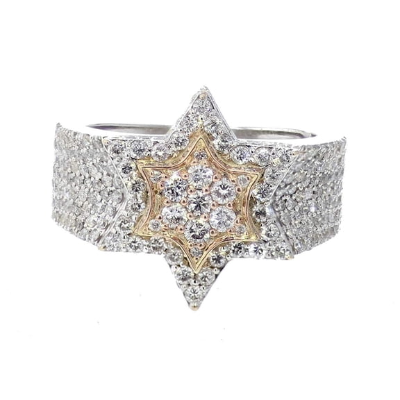 Midwest Jewellery 10K White Gold Six Point Star Ring Star David Ring 2.25ctw Diamonds 19mm Wide