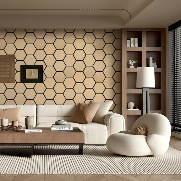 4-pack 3d Hexagon Acoustic Wall Panels (29.1" X 23.9" Each), Real Oak Wood Veneer Soundproof Panels For Living Room, Studio & Office