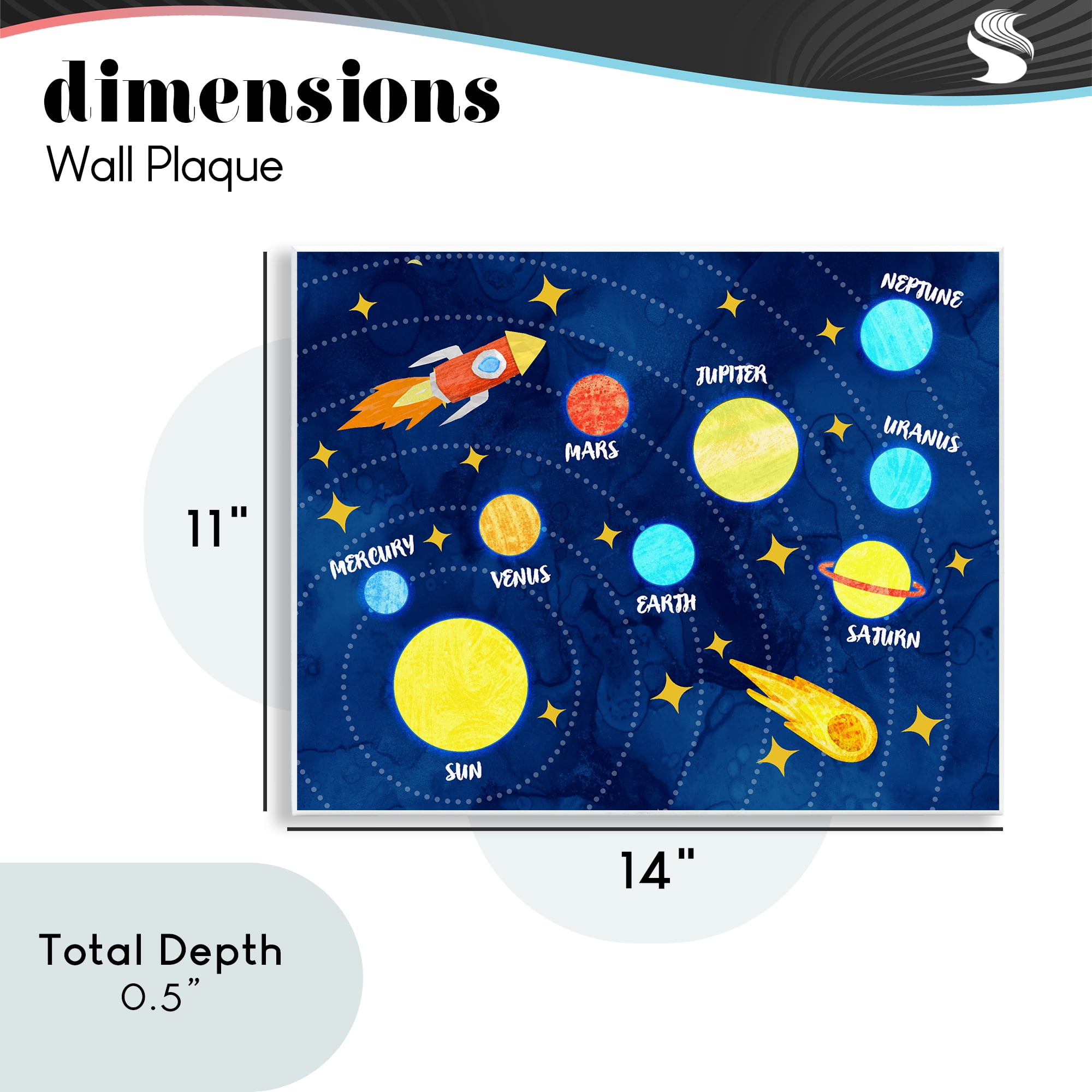 Rocket Across Solar System Wall Plaque Art, design by Daphne Polselli