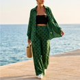 thumbnail image 6 of Szluipve Women Polka Dot 2 Piece Outfits Long Sleeve Button‑Down Shirt & Elastic Waist Wide Leg Pants Casual Beach Matching Set Dark Green M, 6 of 8