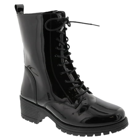 

SNJ New Women s Lug Sole Platform Combat Ankle Bootie Lace up Side Zipper Bootie