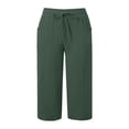 thumbnail image 5 of Weebloom Cotton Linen Shorts For Teen Girls High Waisted With Pockets Beach Pants For Kids With Fit Solid Color Casual Trousers Dark Green 14-15 Years, 5 of 5