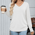 thumbnail image 5 of KyCheLot Casual Tshirts for Women Trendy V Neck Long Sleeve Solid Color Basic Loose Tee Tops Undershirts Dailywear, 5 of 6