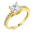 thumbnail image 2 of Wellingsale Ladies Solid 14k Yellow Gold Polished CZ Cubic Zirconia Princess Cut Engagement Ring with Side Stones - Size 9, 2 of 6