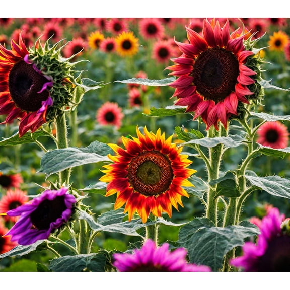 100 Pcs MulticolorITSC Dwarf Variegated Sunflower Seeds Home Garden Decor Plant