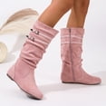 thumbnail image 4 of Women's Extra Wide Calf Knee High Slouchy Boots, Wide Width Tall Boots with Flat Heel Side Zipper Pink 9.5(43), 4 of 7