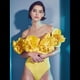 thumbnail image 4 of Traje de Baño de una Pieza para Mujer, Falda Cruzada, Pareo, Bikini con Estampado Floral Retro. Traje Amarillo L, 4 of 8