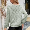 thumbnail image 3 of Suéter con cuello en V para mujer Moda Suelta Casual Color sólido Cuello en V Jersey Linterna Manga larga Suéter de punto hueco Verde XL, 3 of 5