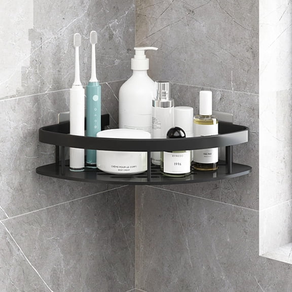 Adhesive Shower Caddy 1 Count, Large Capacity Bathroom Organizers and Storage, No Drilling Wall-Mounted Basket, Black