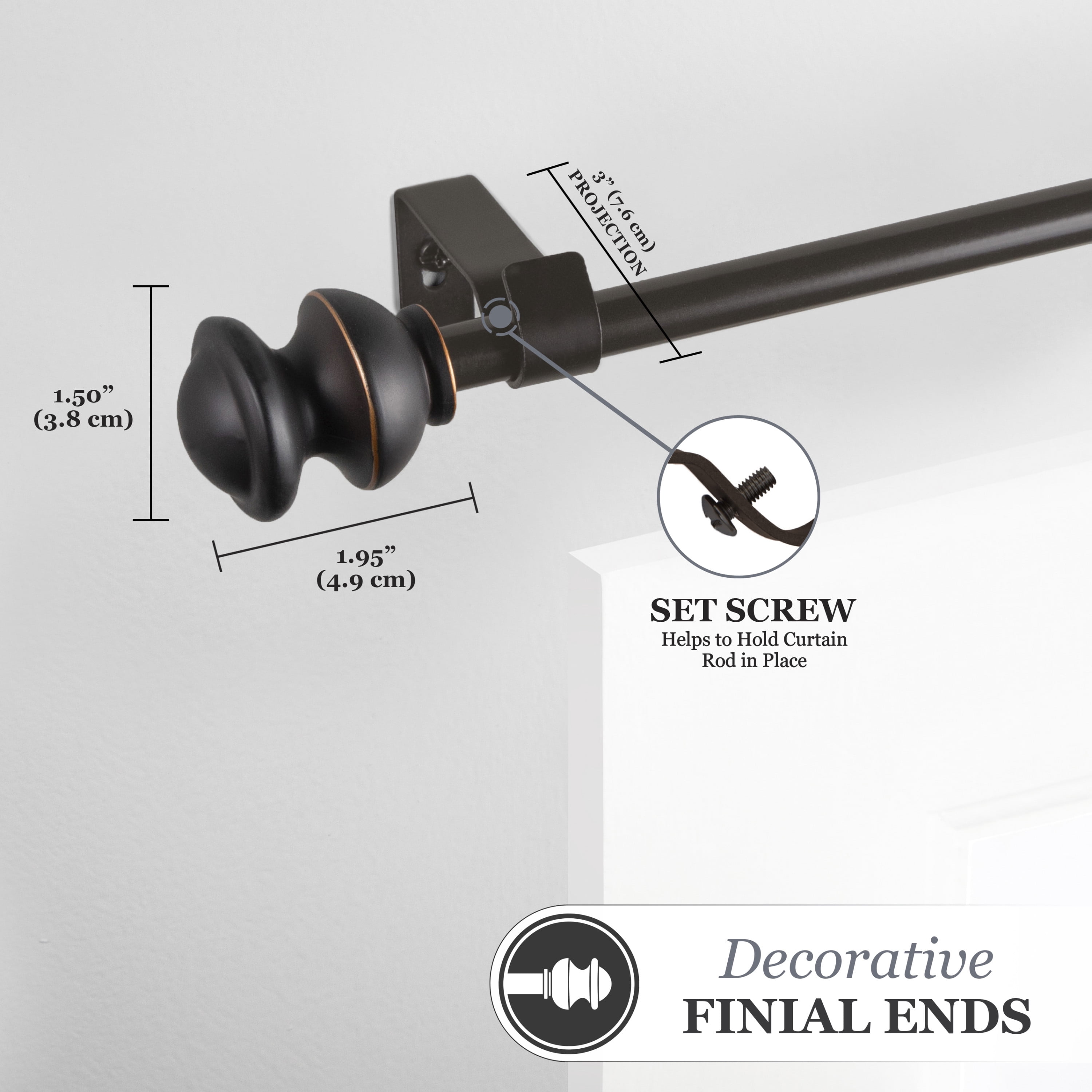 Kenney® Kendall 5/8" Standard Decorative Window Curtain Rod, 28-48", Oil Rubbed Bronze