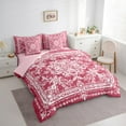 thumbnail image 3 of Manfei Retro Baroque Floral 7pcs Bedding Comforter Set,Vintage Damsk Queen Bedding Sets,Pink White Queen Sheet Sets For Men Women,Super Cozy Room Decor Reversible, 3 of 8