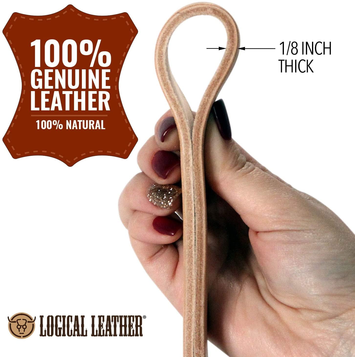 Logical Leather Dog Leash - 6 Foot Heavy Duty Full Grain Leather Lead; Best for Training - Tan