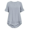 thumbnail image 4 of Gray Womens Tops Womens Daily Casual O Neck Shirts Short Sleeve Tops Collared Blouses Loose Fit Shirts for Women, 4 of 6