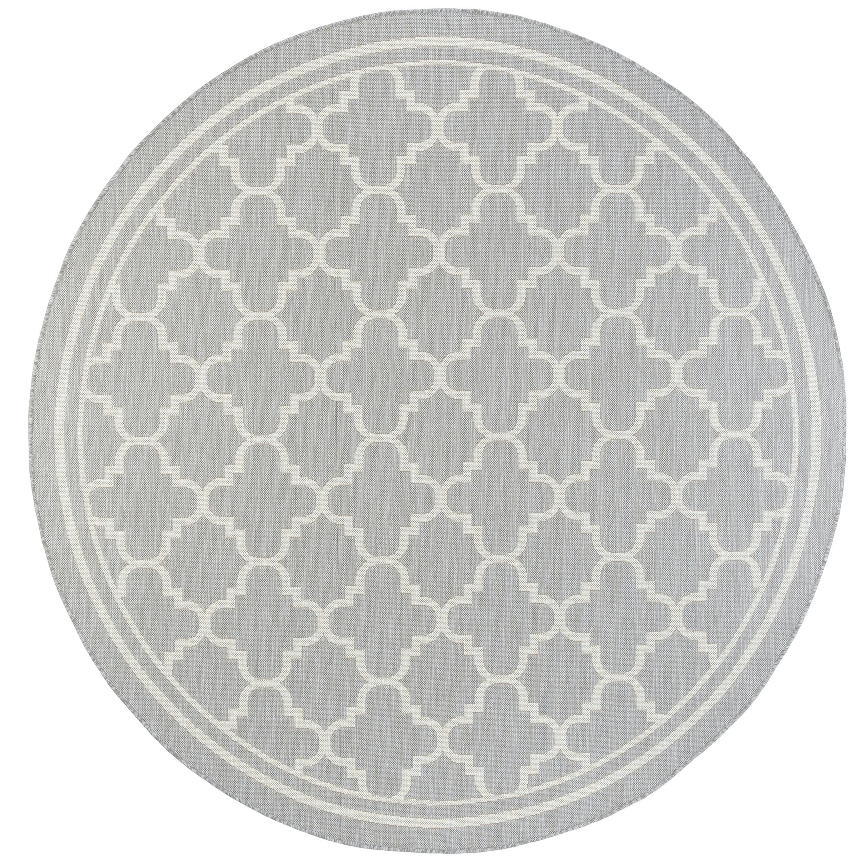 8ft Round Water Resistant, Large Indoor Outdoor Rugs for Patios, Front Door Entry, Entryway, Deck, Porch, Balcony | Outside Area Rug for Patio | Gray, Geometric | Size: 7'10'' Round