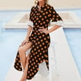 thumbnail image 4 of Orange on Black Polka Dots Long Sleeved Shirt Dress dress for women Casual dresses, 4 of 6
