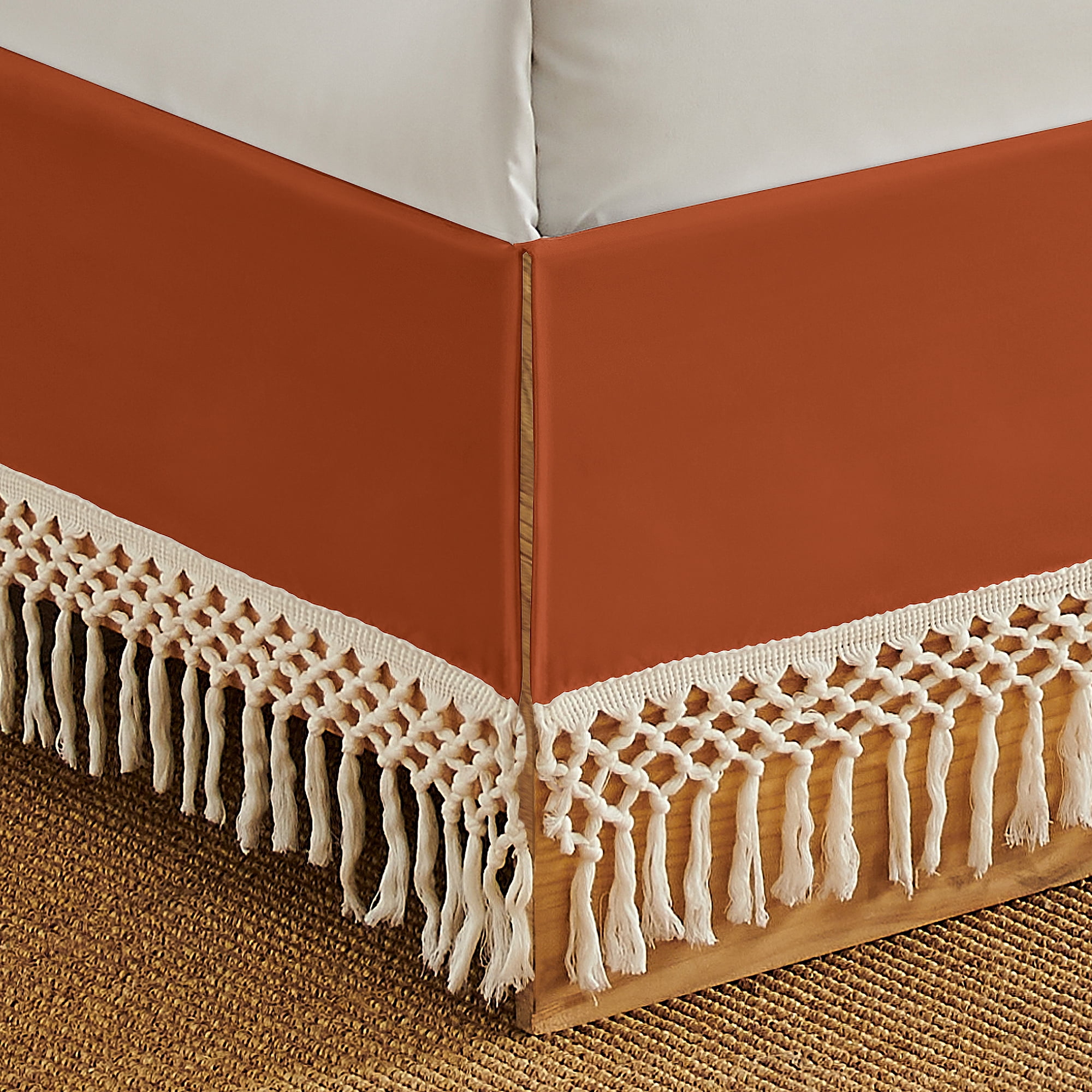 Sweet Jojo Designs Boho Floral Wildflower Solid Rust Orange Girl Queen Size Bed Skirt