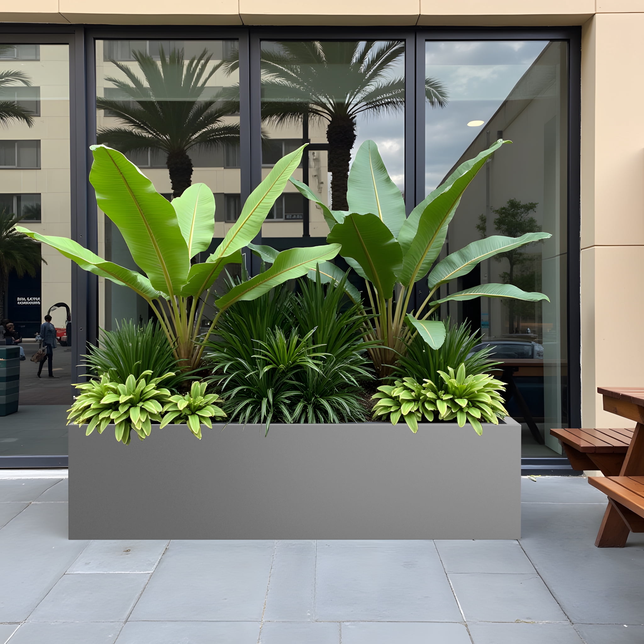 MAYEERTY 36*9*9" Gray Modern Large Rect Metal Planter Box with Drainage Hole for Outdoor Gardening & Balcony