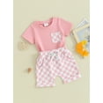 thumbnail image 4 of Musuos Toddler Baby Shorts Set, 6 12 18 24M Short Sleeve Crew Neck T-shirt with Plaid Shorts Summer 2-piece Outfit for Boys Girls, 4 of 10