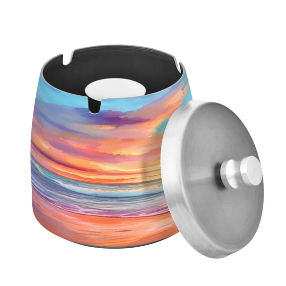 ALAZA Cigar Ashtray with Lid Beach and Sunset Ash Tray for Cigarettes Smokeless Ashtrays