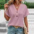 thumbnail image 4 of Bigersell V-Neck Button T-Shirt for Women Summer Tunic Tops Womens Tshirts V Neck Short Sleeve Buttons Tops Tee Solid Color Casual Loose Fitted Blouse Shirts, T-15, Pinks, 3XL, 4 of 7