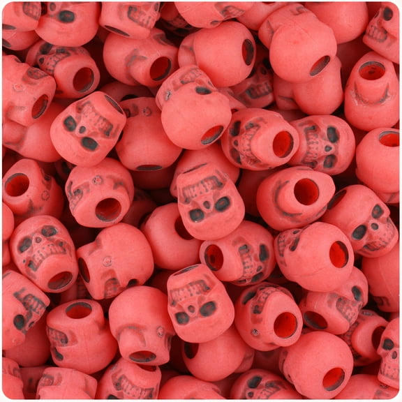 BeadTin Bright Red Antique 11mm Skull Pony Beads (150pcs)