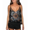 thumbnail image 2 of Women Semi See Through Sparkly Tank Top Sleeveless V Neck Floral Sequin Camisole Outfits Black S, 2 of 7
