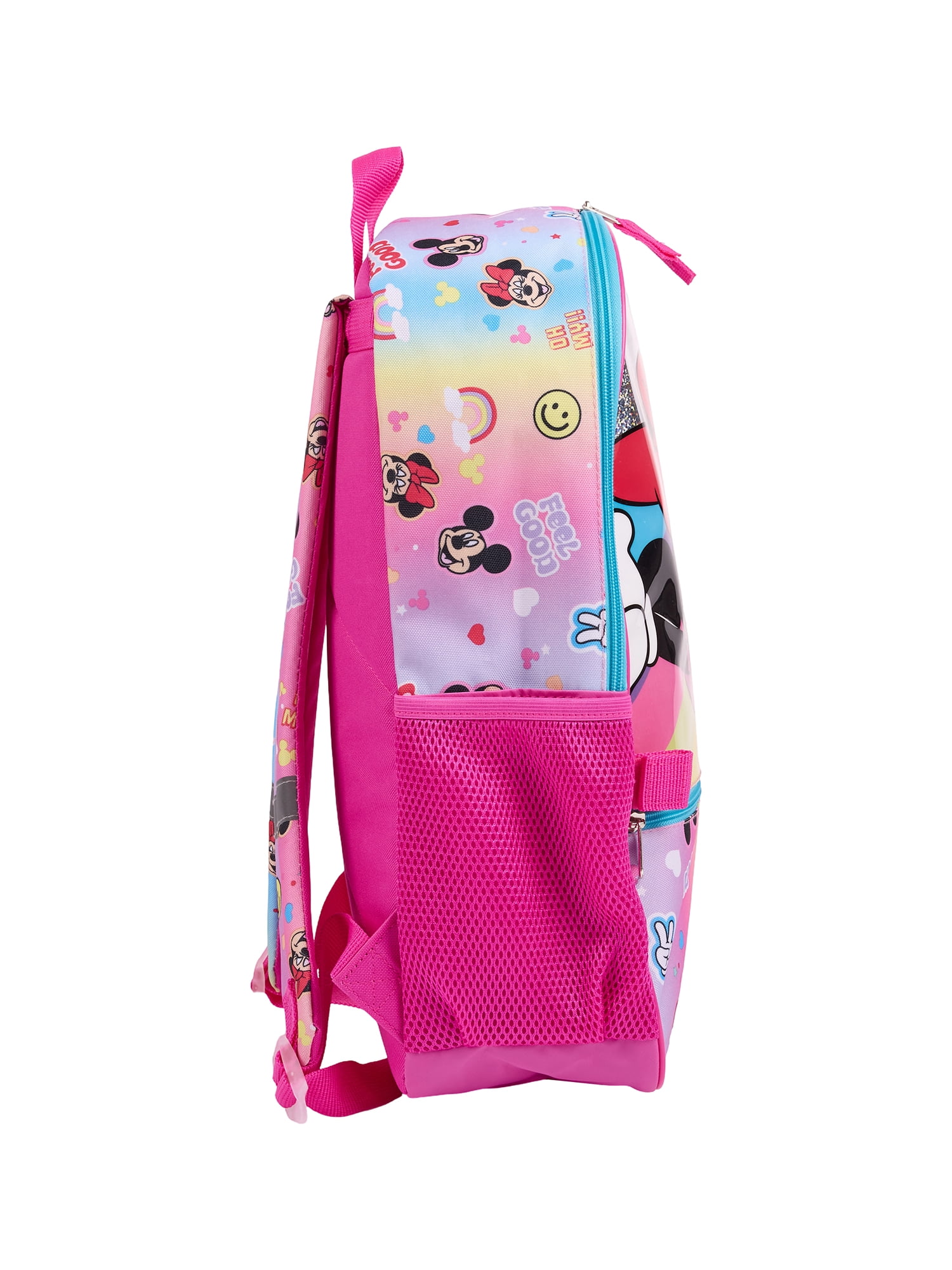 Disney Minnie Mouse Girls "Choose Happy" Rainbow 17" 2-Piece Backpack & Lunch Set, Pink