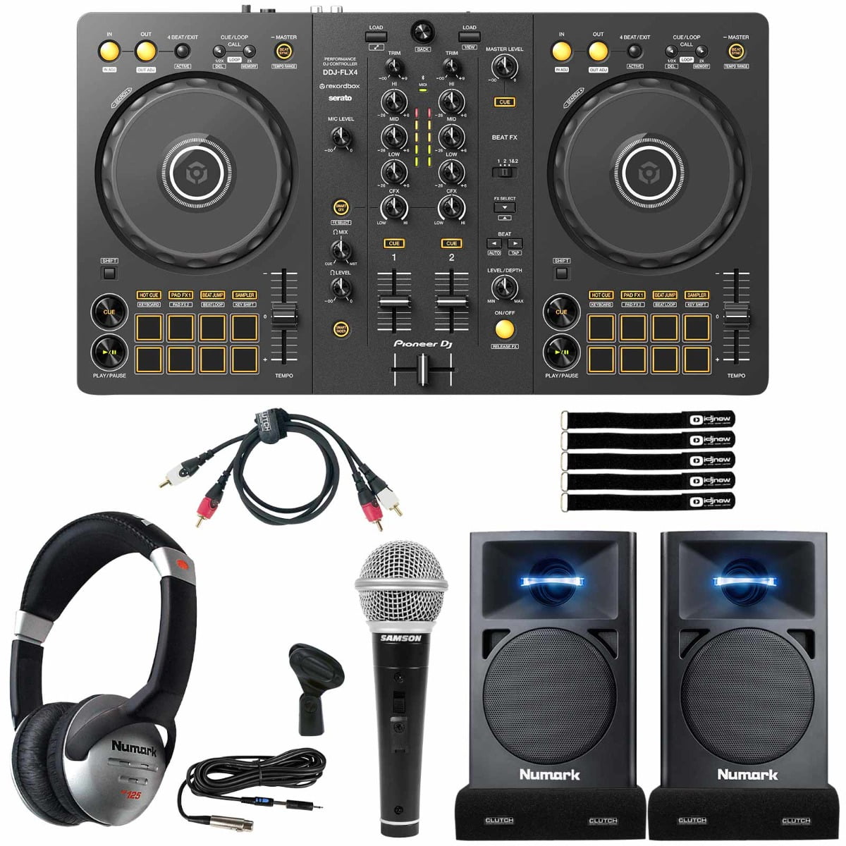 Pioneer DJ DDJ-FLX4 2-Channel Controller With Numark N-Wave 360 Powered ...