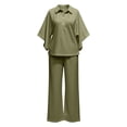 thumbnail image 7 of Breezora Women's Summer Casual Knit 2 Piece Outfit Batwing Sleeve Stand Collar Blouse Wide Leg Pants Loose Fit Set, 7 of 7