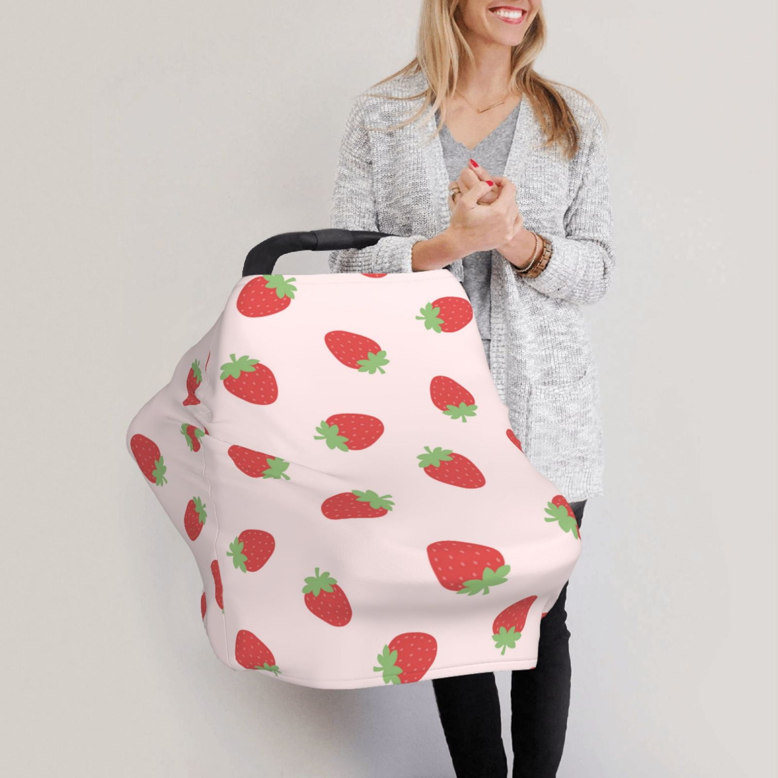 Fotbe Strawberry Pattern Car Seat Covers for Babies, Nursing Breastfeeding Cover Infant Carseat Canopy, Soft Stretchy Carrier Cover