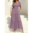thumbnail image 4 of PRETTYGARDEN Summer Dresses for Women Boho Swiss Dot Smocked Square Neck Short Sleeve Spring Wedding Guest Maxi Dress, 4 of 10