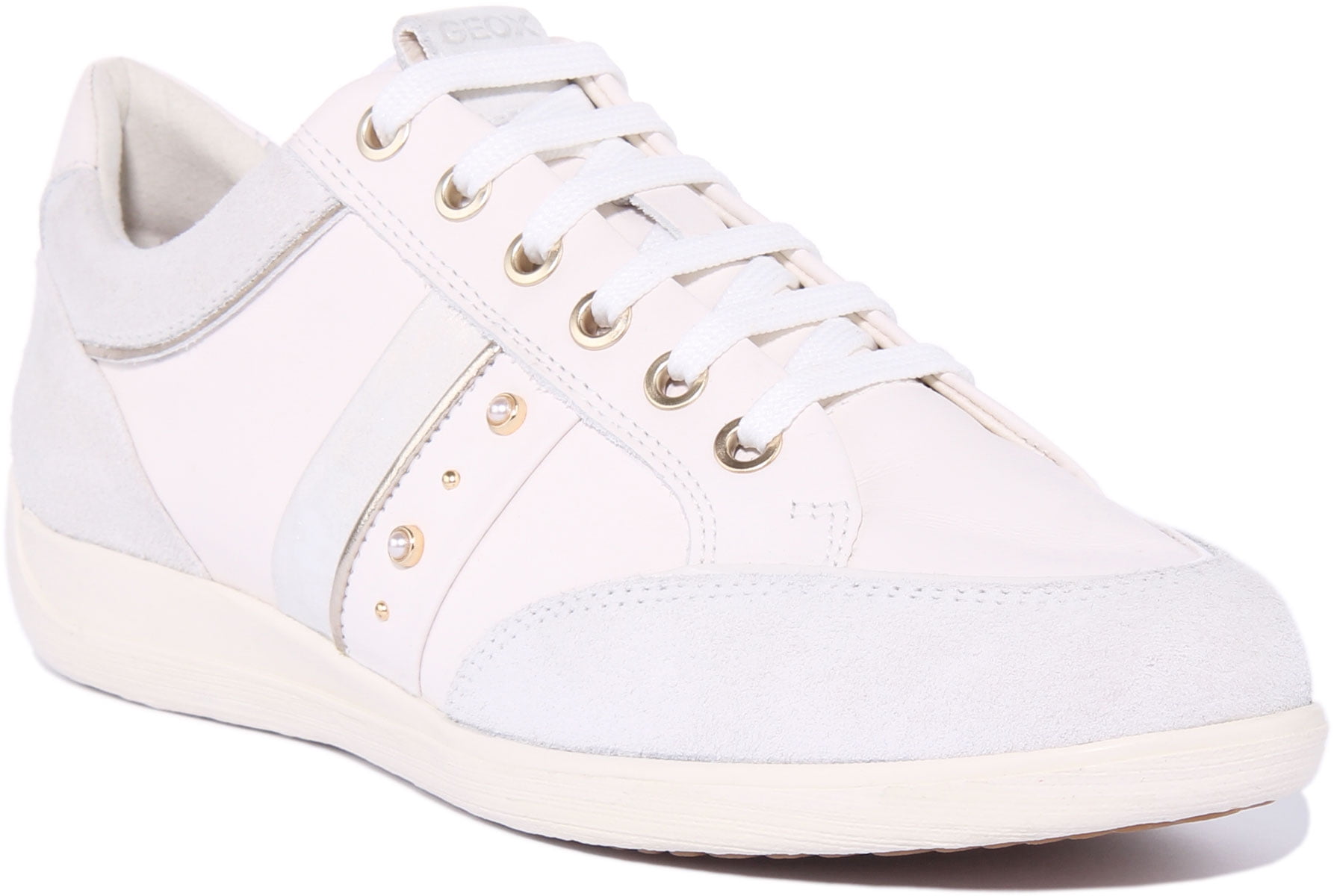 Espere teléfono Pez anémona Geox D Myria Women's Lace Up Leather Trainers With Side Zip In White Size 6  - Walmart.com