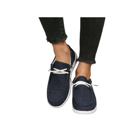 

SIMANLAN Womens Casual Sneakers Slip On Walking Shoes Breathable Canvas Shoe Women Low Top Loafers Ladies Lightweight Flats Dark Blue 8.5