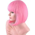 thumbnail image 4 of Peluca rosa pastel de bob corto con flequillo para mujer Pelucas sintéticas rosa suave resistentes al calor hasta los hombros de 12 pulgadas (rosa) JAMW Sencillez, 4 of 5