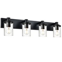 Melucee Bathroom Vanity Light Fixture Over Mirror, Metal Black Bathroom Lights Over Mirror 4-Lights, Modern Wall Mount Lighting with Clear Glass Shade Vanity Lights for Hallway Living Room Cabinet