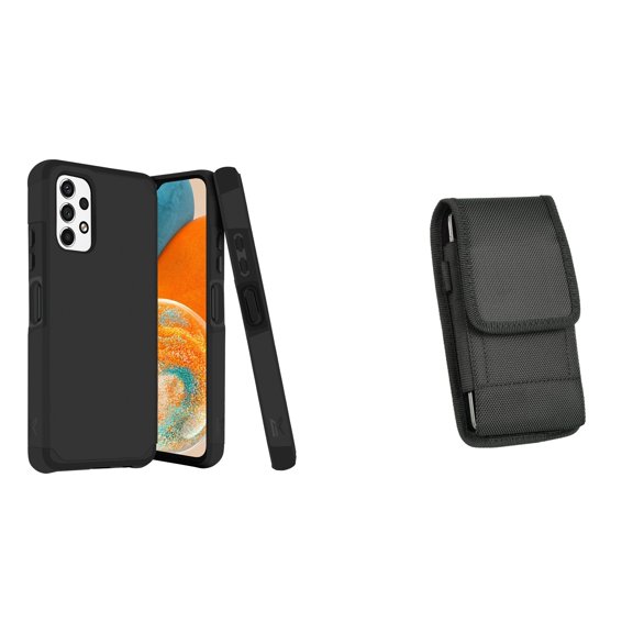MK Armor Case for Samsung Galaxy A23 5G and Belt Holster Pouch - Black