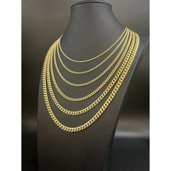 14k Real Gold Miami Cuban Link Chain Necklace 2mm - 6.8mm Inches Real 14K Yellow Gold,Man Gold Chain,Ladies Gold Chain, 14k Gold Chain (Width:2mm; Necklace length:16;)