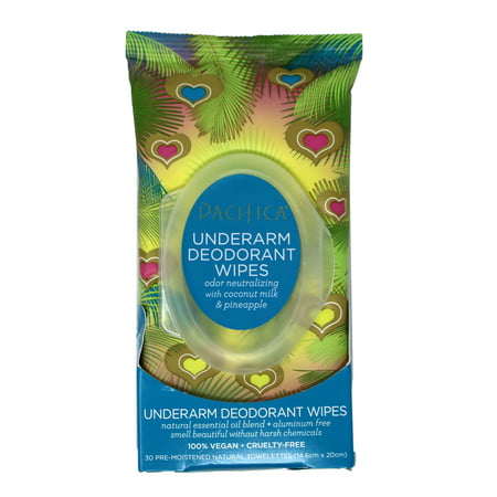 Pacifica Underarm Deodorant Wipes Coconut Milk & Pineapple 30 (Best Deodorant For Underarm Wetness)