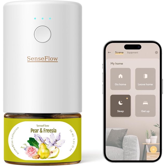 SenseFlow SF101S Smart Wi-Fi Waterless Ultrasonic Essential Oil Diffuser\u2013100% Plant-Based,120-Day Natural Air Freshener & Aromatherapy scent Diffuser Covers 100㎡ for Home,Hotel-Pear & Freesia