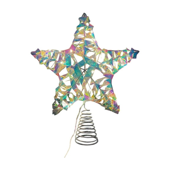 hulanddfd Christmas Tree Top Star - 11.81"x9.84" Star Tree Topper with 20 LED Lights and Ribbons Christmas Wrought Iron Decoration for Xmas Tree Home Party 1pc